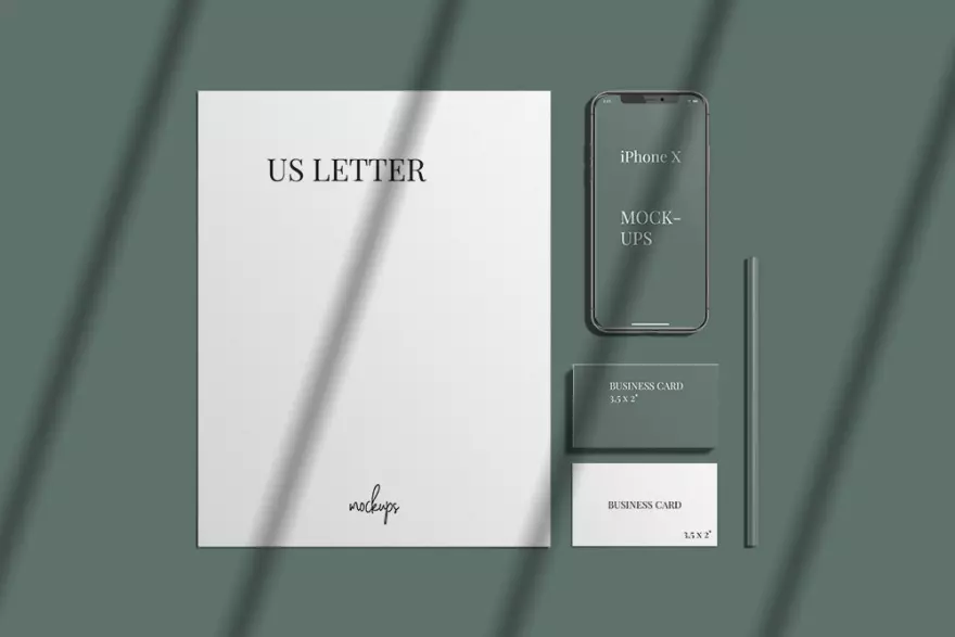 Download Free PSD mockup of stationery and iPhone