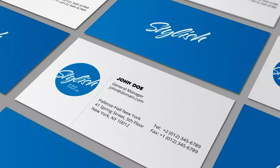 PSD mockup of white and blue business cards