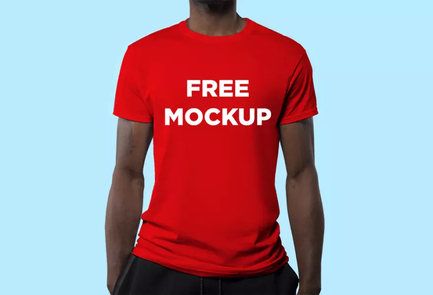 Download Men's red t-shirt PSD mockup
