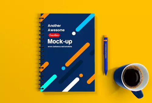 PSD mockup of notepad and pen