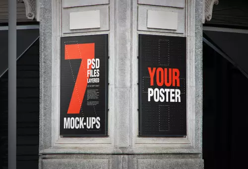 PSD mockup of two posters on the wall