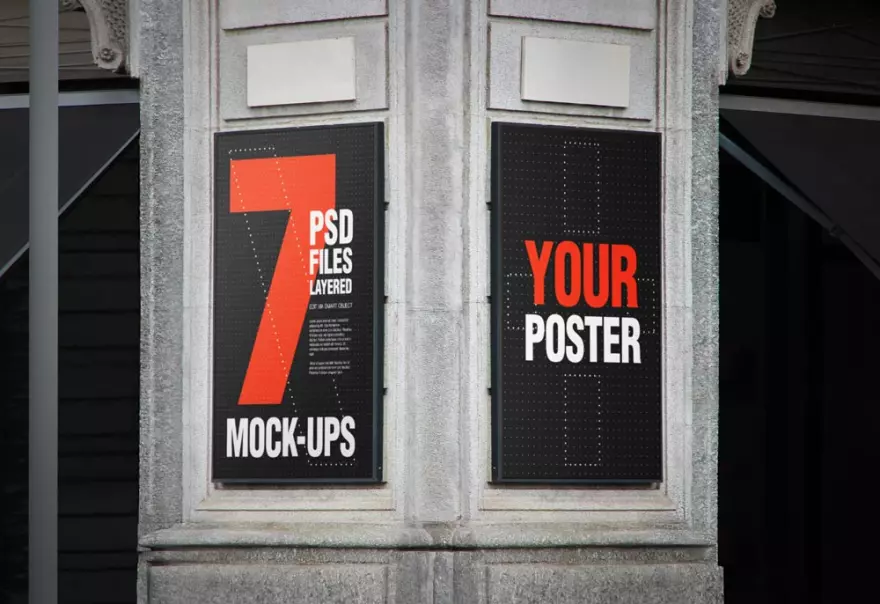 Download PSD mockup of two posters on the wall