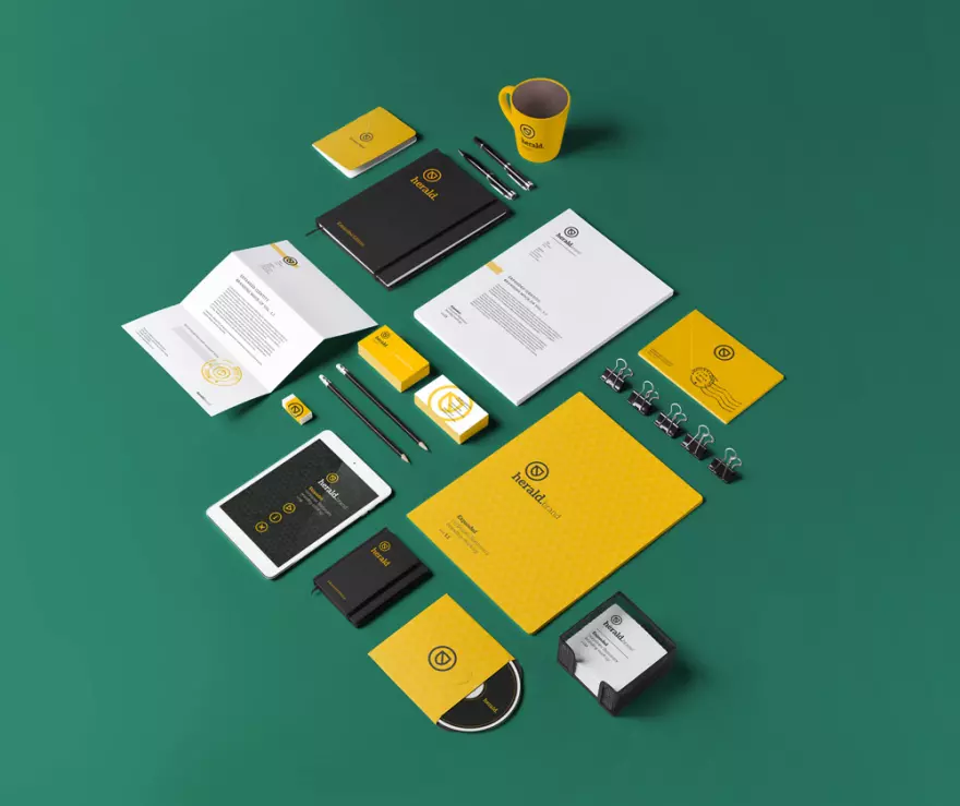 Download PSD mockup of a set of business components