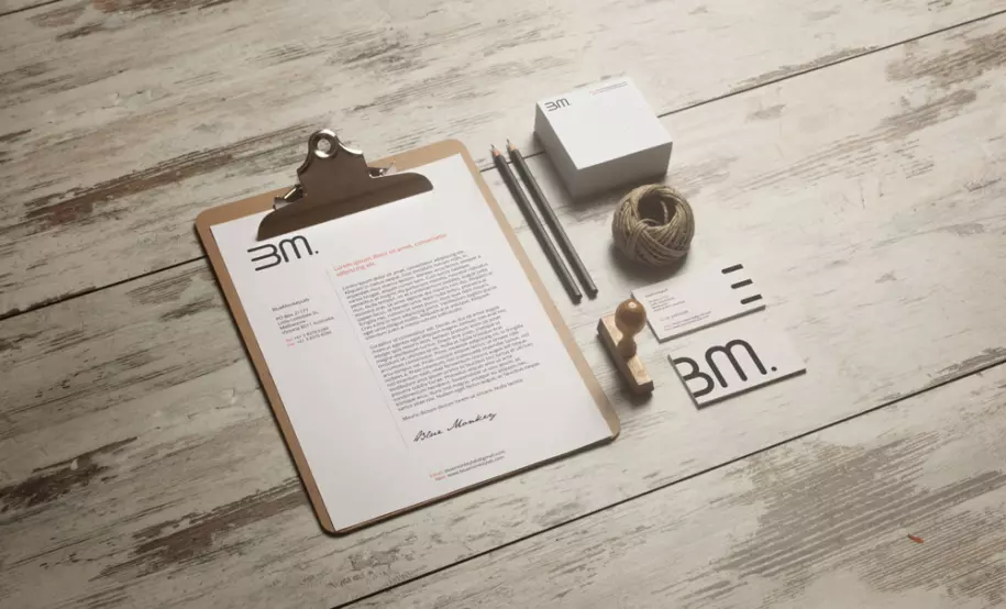 PSD mockup of stationery, business cards and notepad