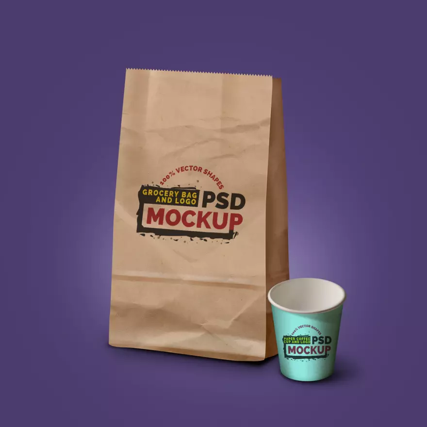 Download Paper bag and paper cup mockup