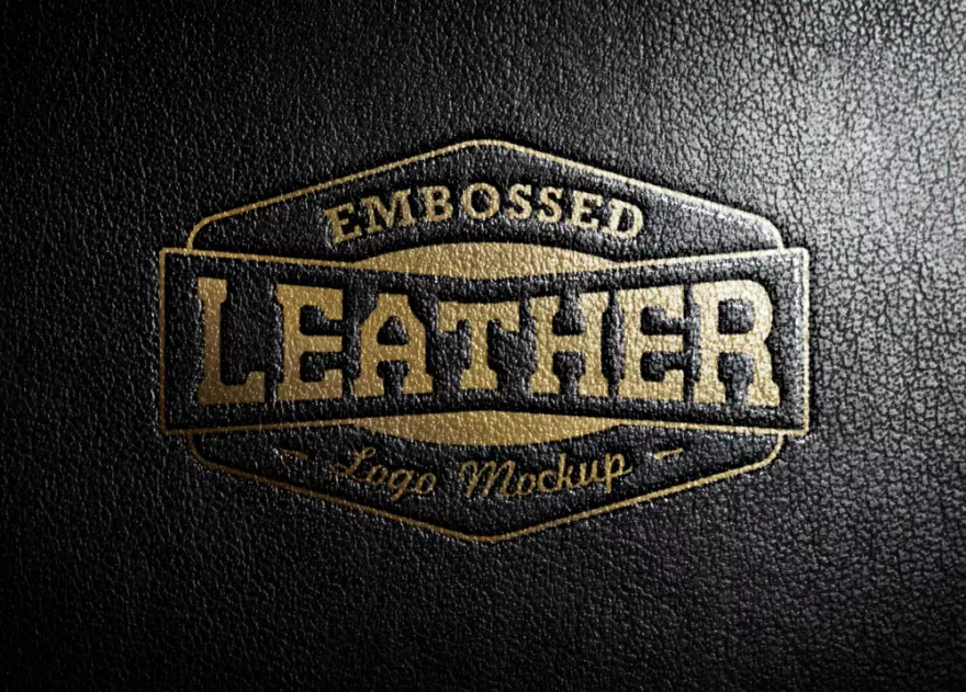 Download Gold logo PSD mockup on black leather