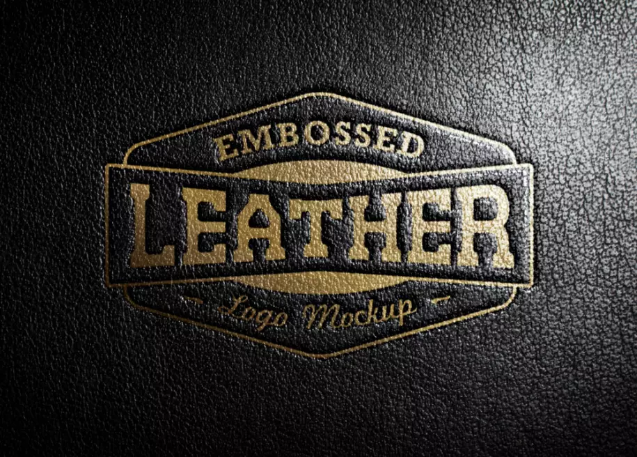 Gold logo PSD mockup on black leather