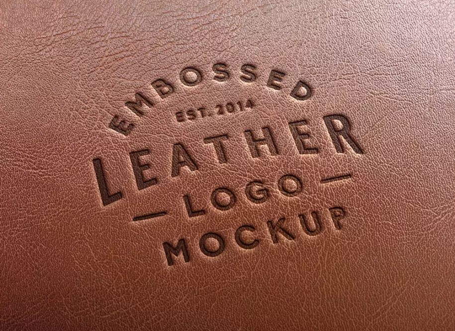 PSD mockup lettering on a leather surface