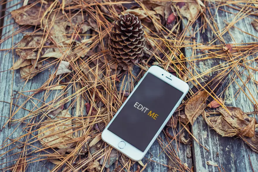 Download iPhone PSD mockup on autumn background
