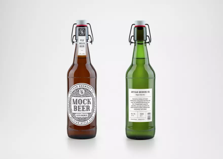 Download Double sided beer bottle PSD mockup