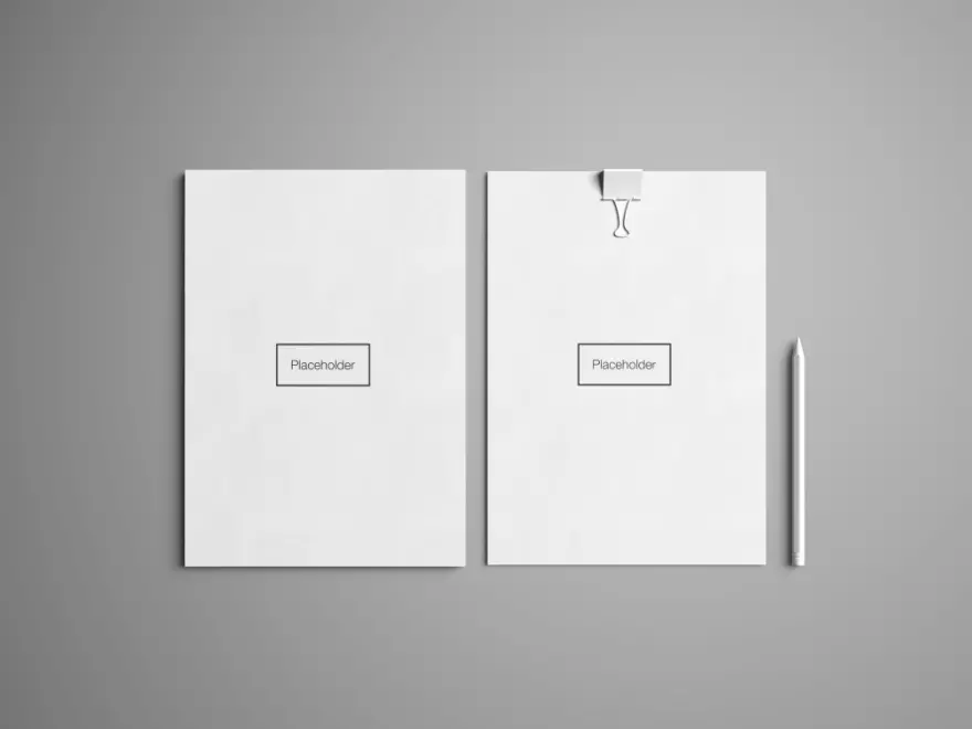 Download PSD mockup of two sheets and a pencil