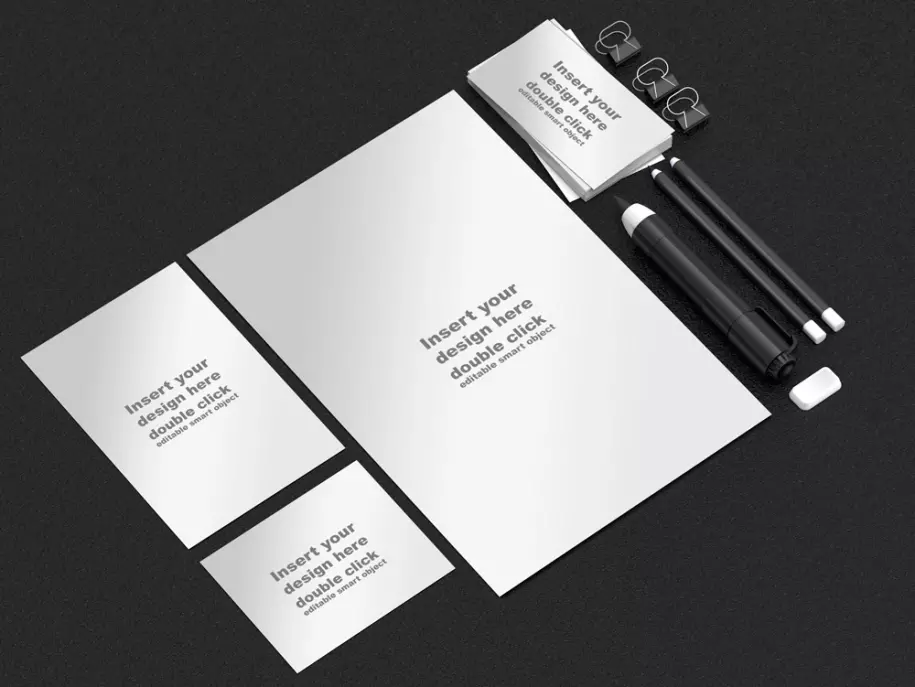 Sheets and business cards PSD mockup