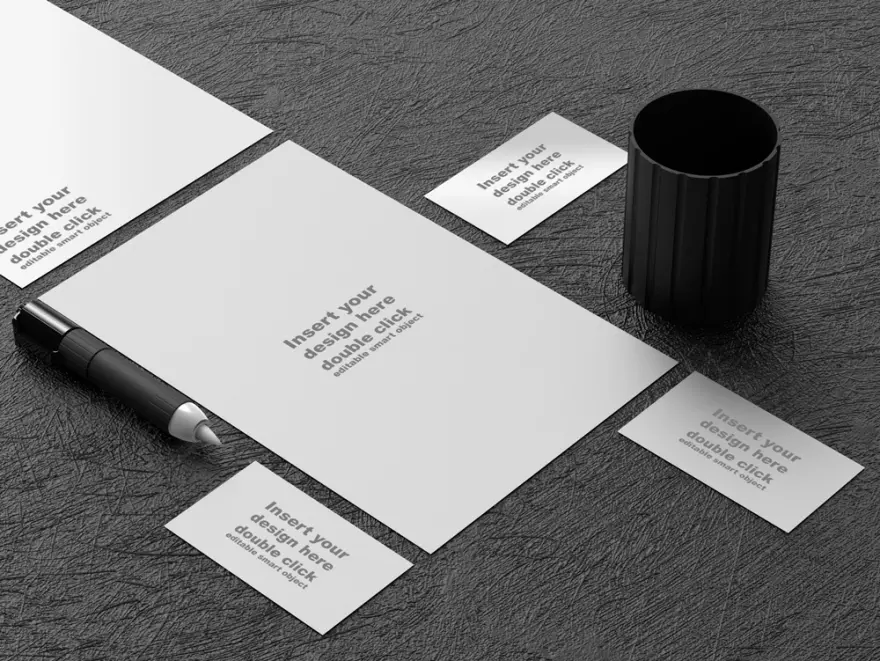 Download Sheets and business cards PSD mockup