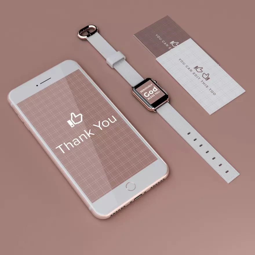 Download iPhone, watch, business cards PSD mockup