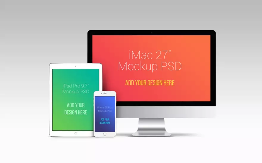 Download Apple gadgets and monitor PSD mockup