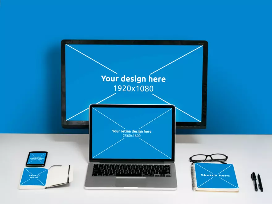 Download PSD mockup of business items with blue design