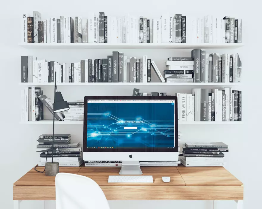 Download IMac on the background of books PSD mockup