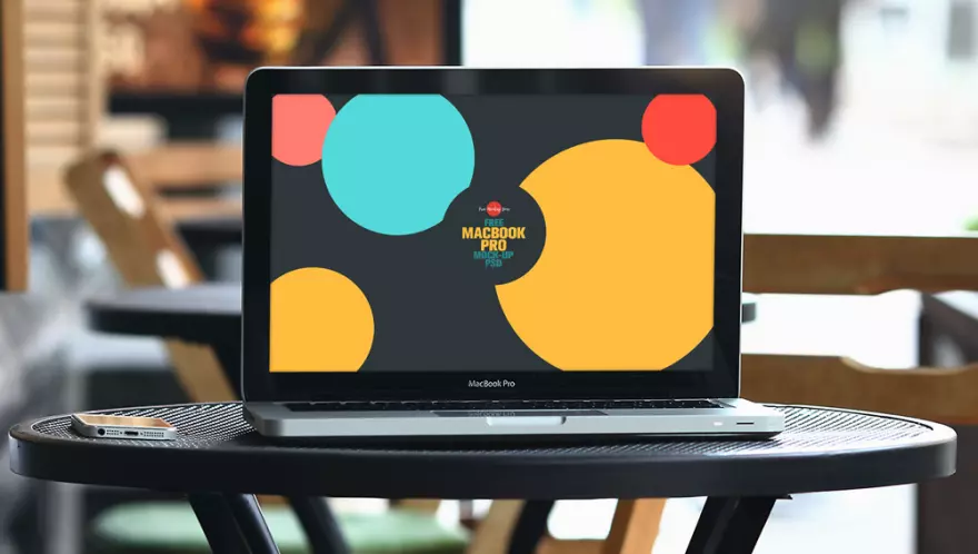 Download Notebook with colorful circles PSD mockup
