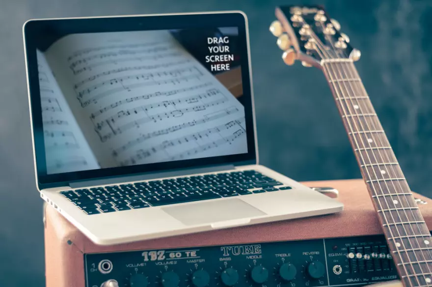 Download Guitar and MacBook PSD mockup