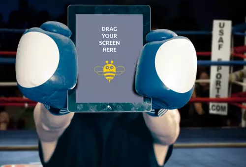 Gadget in a boxer's hands (PSD mockup)