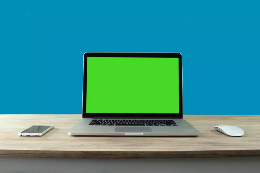 Download Apple devices on a blue background PSD mockup