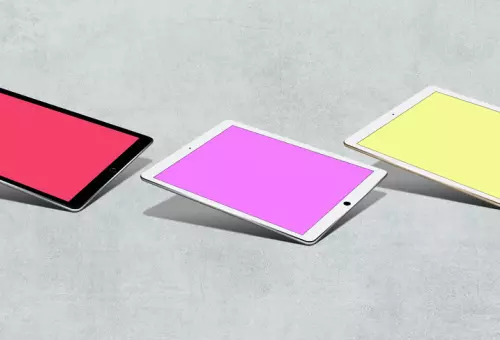 Red, pink and yellow background on a tablet (PSD mockup)