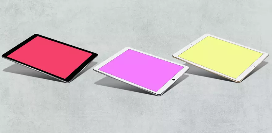 Download Red, pink and yellow background on a tablet (PSD mockup)