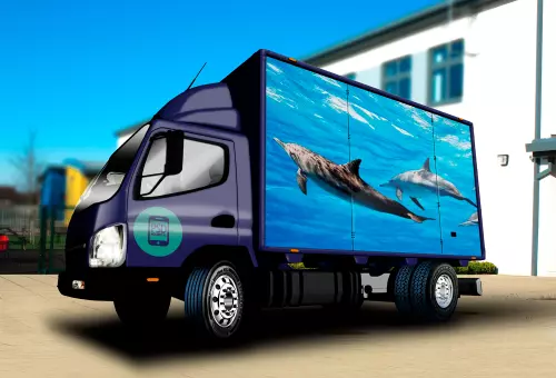 Truck with dolphins on the back PSD mockup