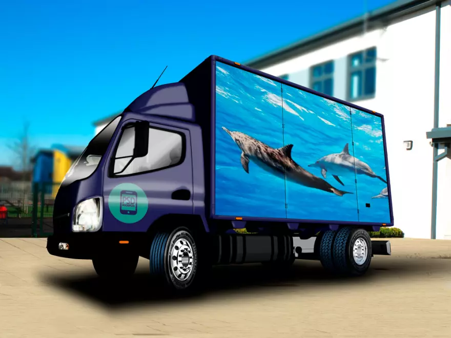 Download Truck with dolphins on the back PSD mockup