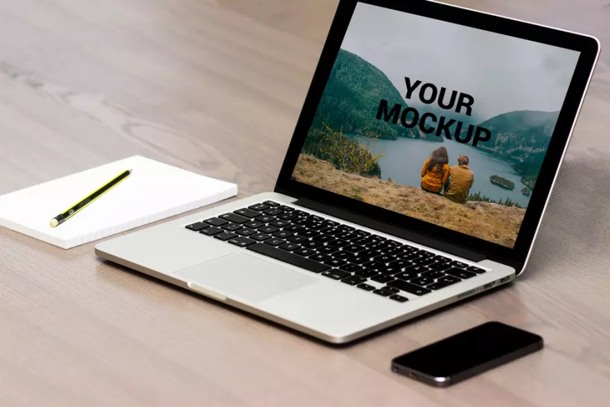 Download Laptop on the floor (PSD mockup)
