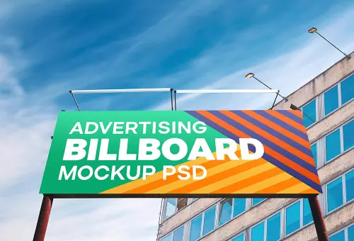 Billboard on the background of a building PSD mockup