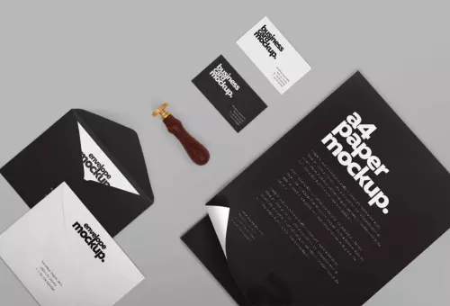 Black envelopes, business cards and letters PSD mockup