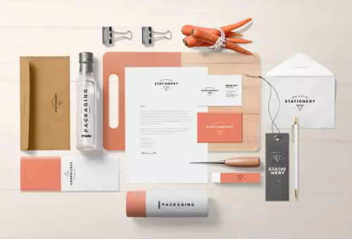 Brand identity elements with a carrot PSD mockup