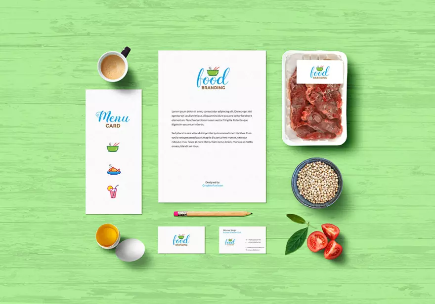 Download Food and identity mockup PSD