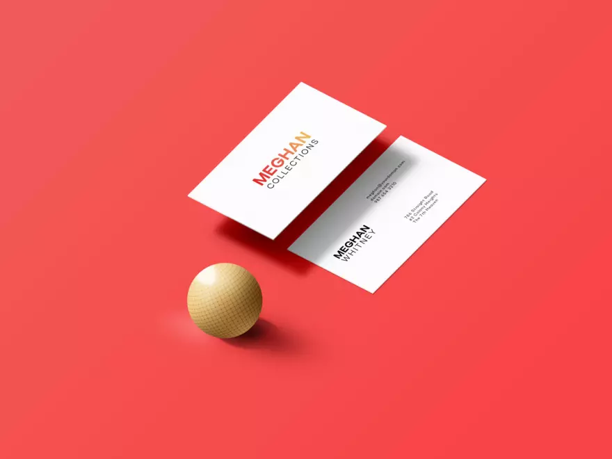 Download Business cards with ball PSD mockup