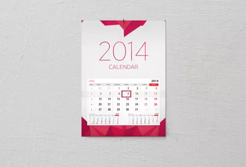 Calendar on a gray wall PSD mockup