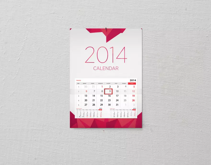 Download Calendar on a gray wall PSD mockup