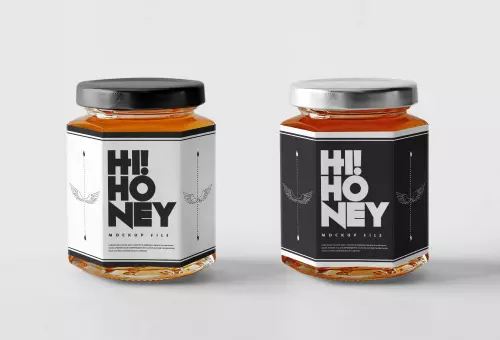Two jars of honey PSD mockup