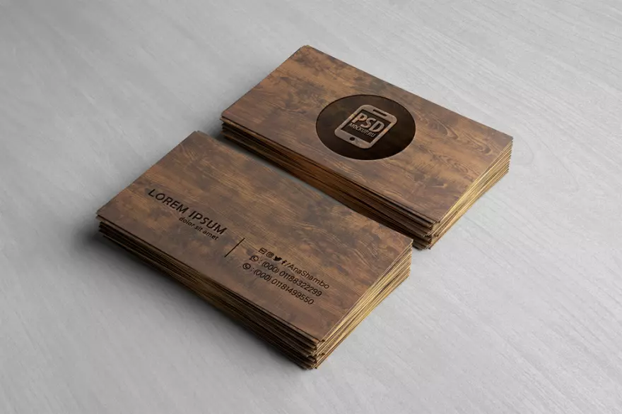 Download FREE wooden business card PSD mockup
