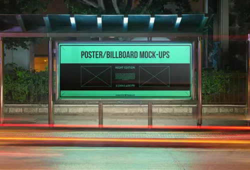 Bus stop with poster PSD mockup