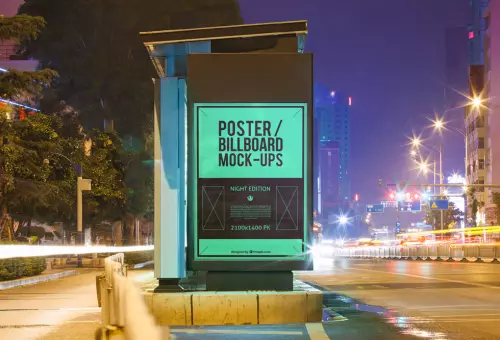 Bus stop with ads PSD mockup