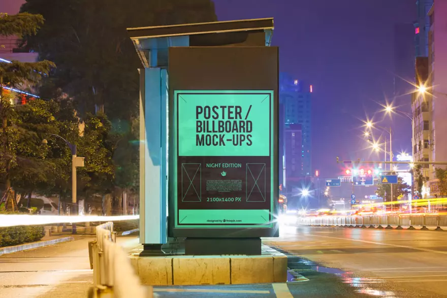 Download Bus stop with ads PSD mockup
