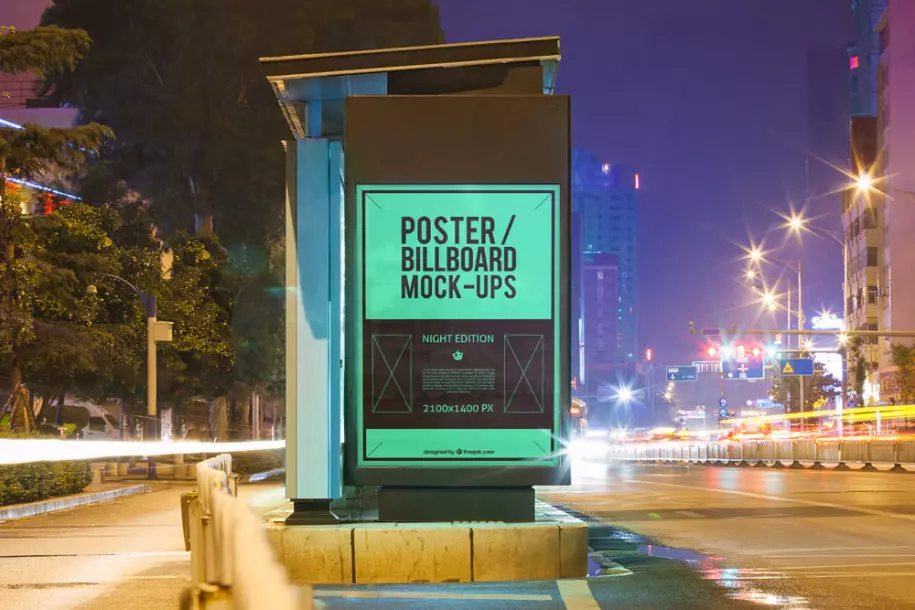 Bus stop with ads PSD mockup