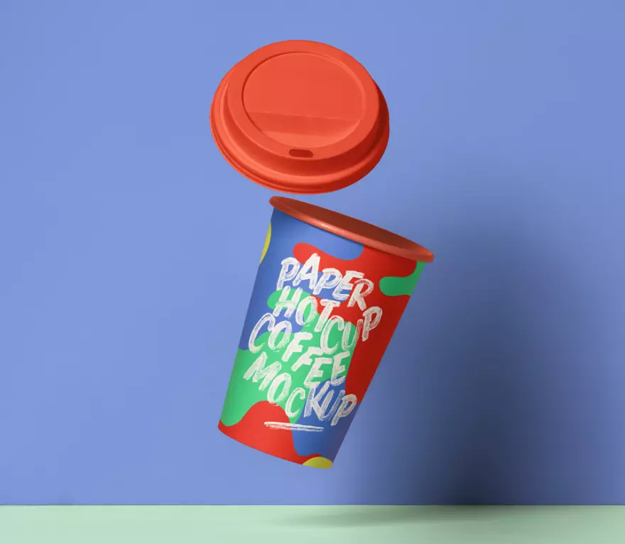 Download FREE floating cup PSD mockup