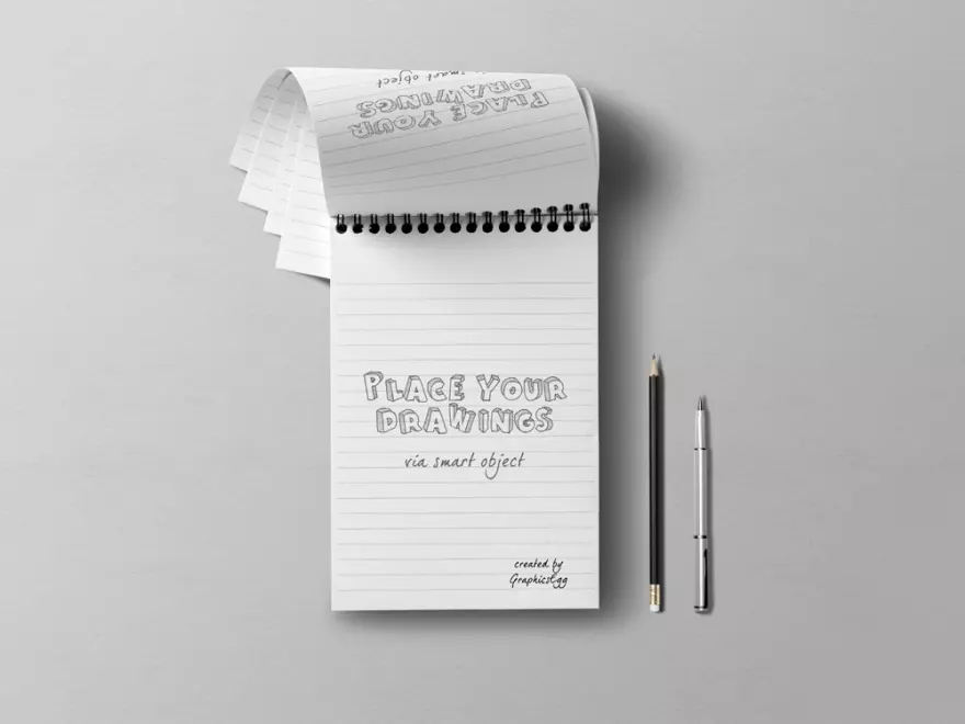 Download Notepad and pen PSD mockup