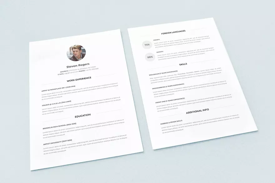 Download Two page resume PSD mockup