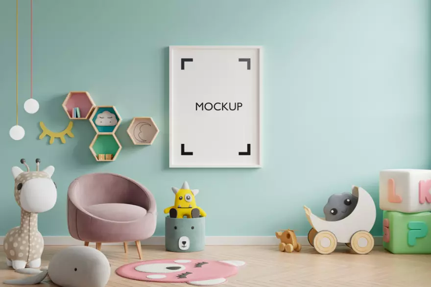 Download Poster in the children's room PSD mockup