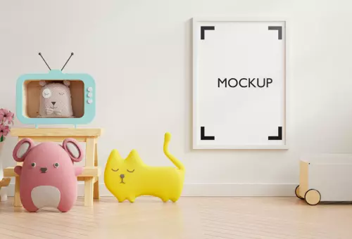 Room with poster PSD mockup