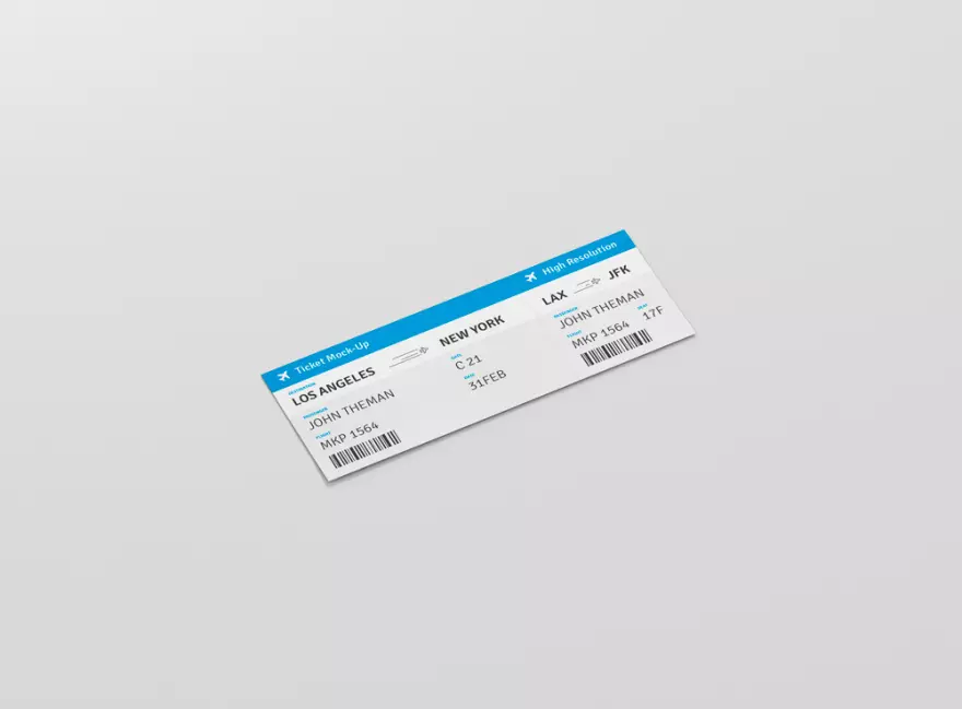 Download Oneside airplane ticket PSD mockup