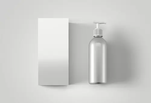 Bottle with packaging PSD mockup